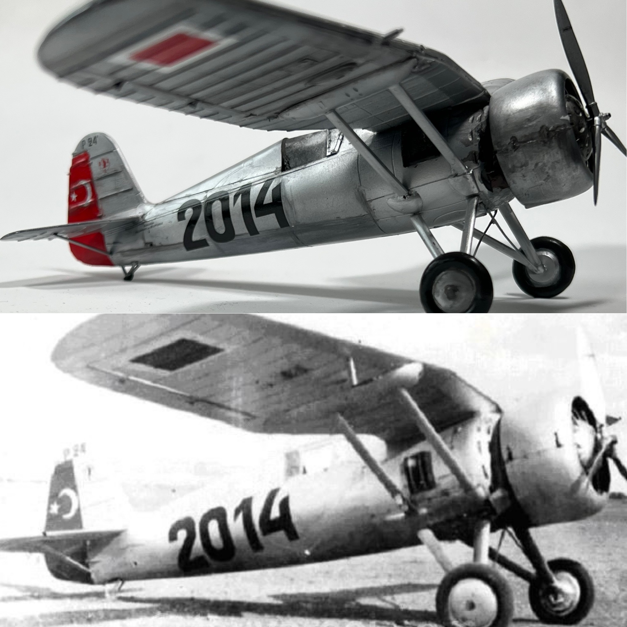 Gerçek PZL P.24 ve maketin yandan karşılaştırması