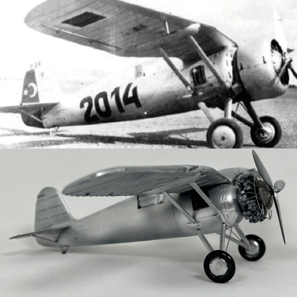 Comparison of the real and model PZL P.24 from the front quarter