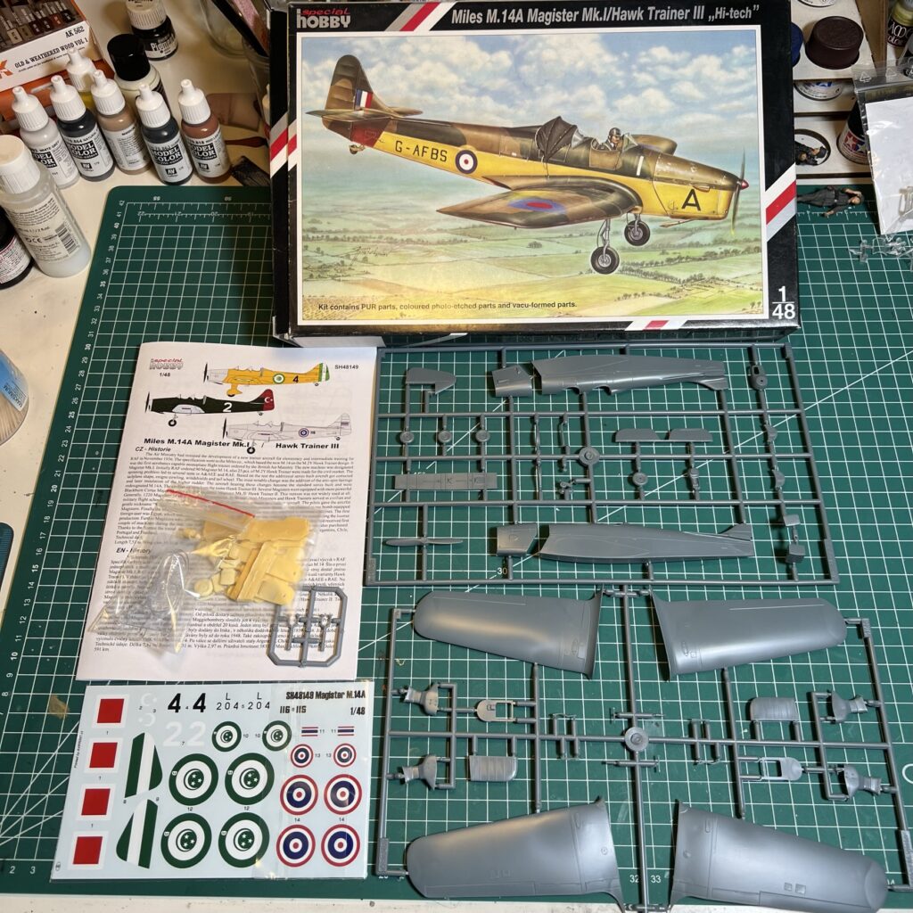 Special Hobby 1/48 Miles Magister kit box with plastic sprues, resin parts, photo-etch and decal sheet