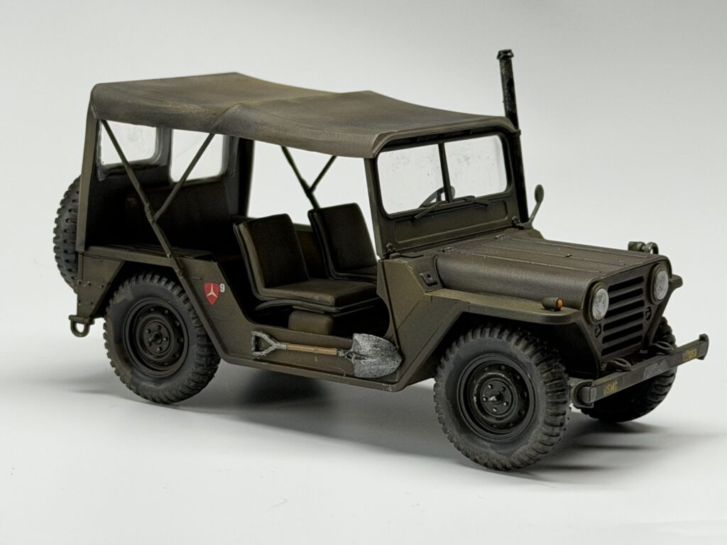 Finished M151A1 with canvas top, three-quarter view