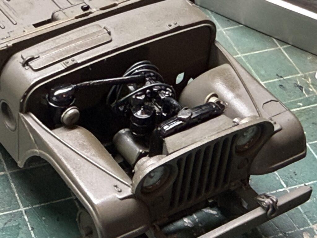Engine bay of the M38A1 during the build