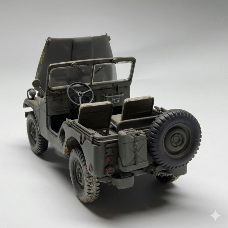 Rear of the M38A1 with jerrycan and spare wheel