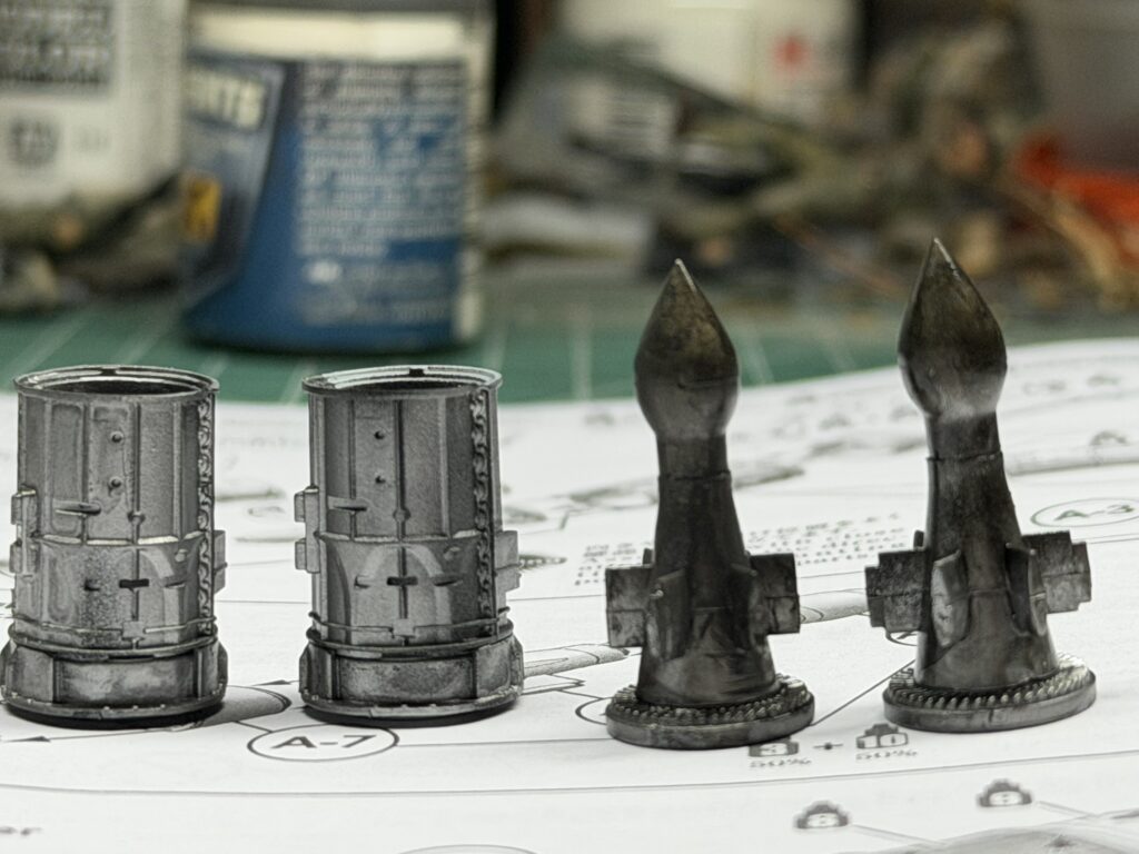 Jumo 004 engine parts painted in metallic tones