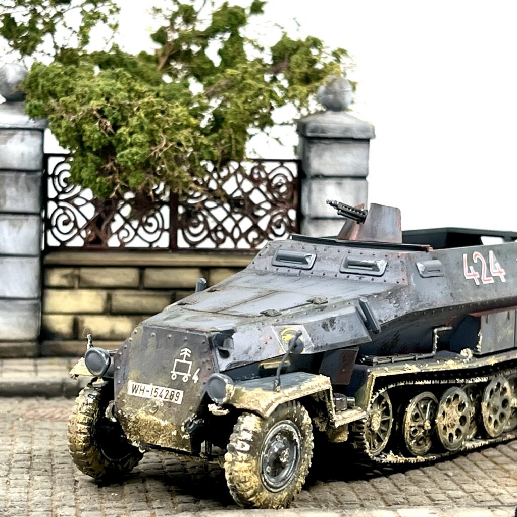 The Hanomag in front of the garden wall