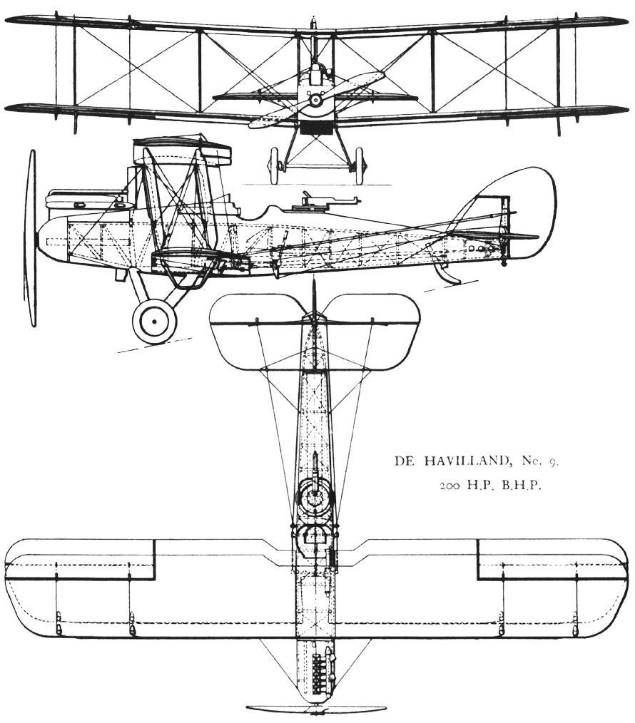 Airco DH.9 üç görünüş teknik çizimi, 1918