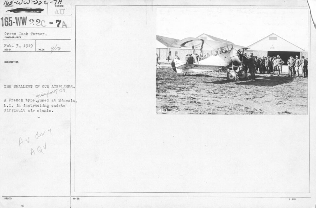 Nieuport 27 trainer at Mineola, New York, 1918