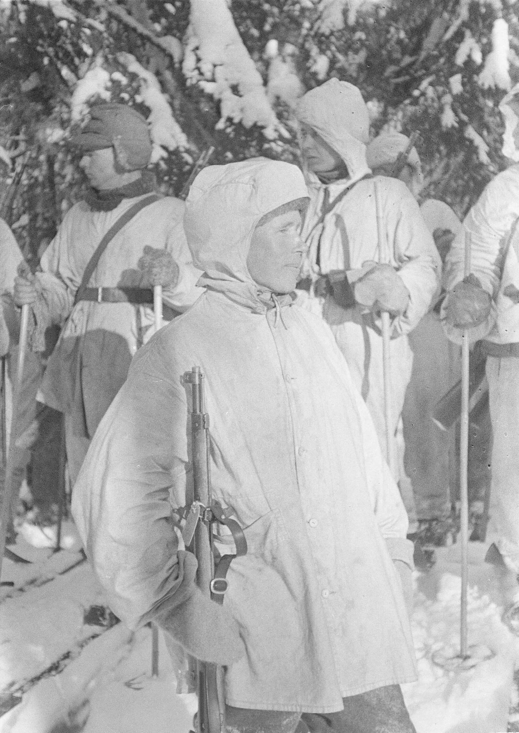 Black-and-white portrait of Simo Häyhä at Kollaa in February 1940